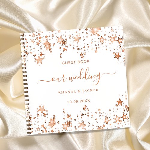 Guest book wedding white rose gold stars