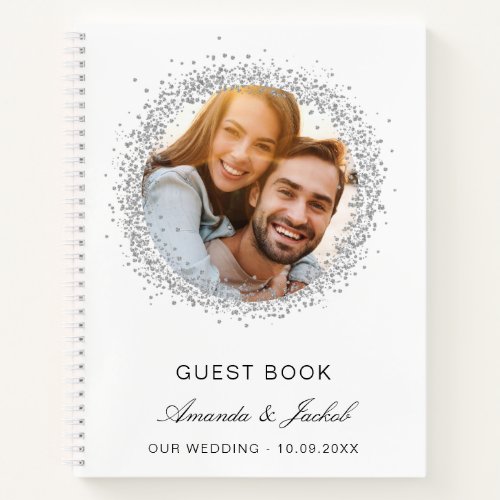 Guest book wedding white silver glitter photo