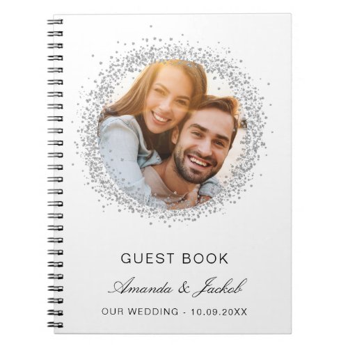Guest book wedding white silver glitter photo