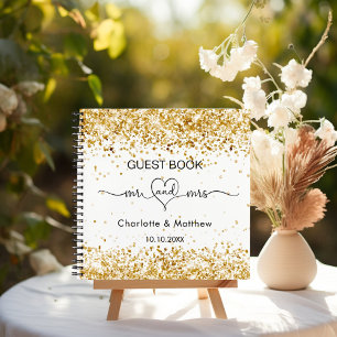 Guest book white gold mr mrs heart wedding