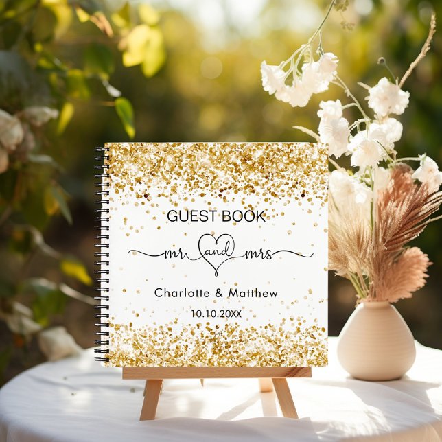 Guest book white gold mr mrs heart wedding  (Creator Uploaded)