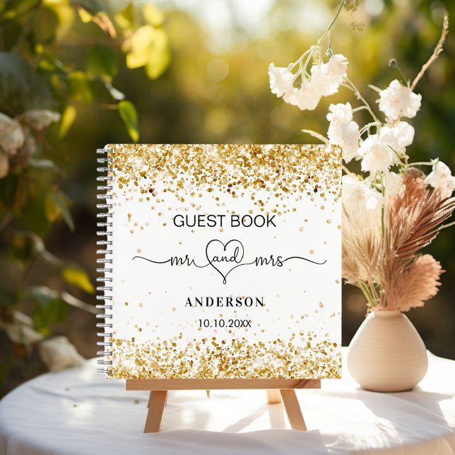 Guest book white gold mr mrs heart wedding  (Creator Uploaded)