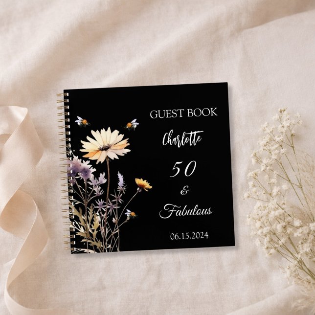 Guest book wildflowers black 50 fabulous birthday (Creator Uploaded)