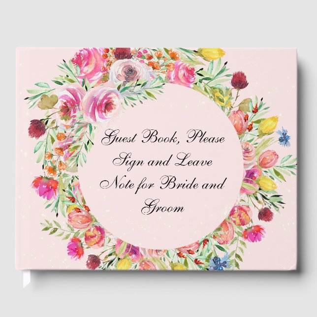 Guest Book with Pink Floral Wreath (Front)