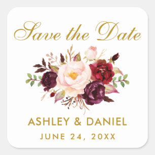 Guest Calendar Save The Date Burgundy Floral Square Sticker