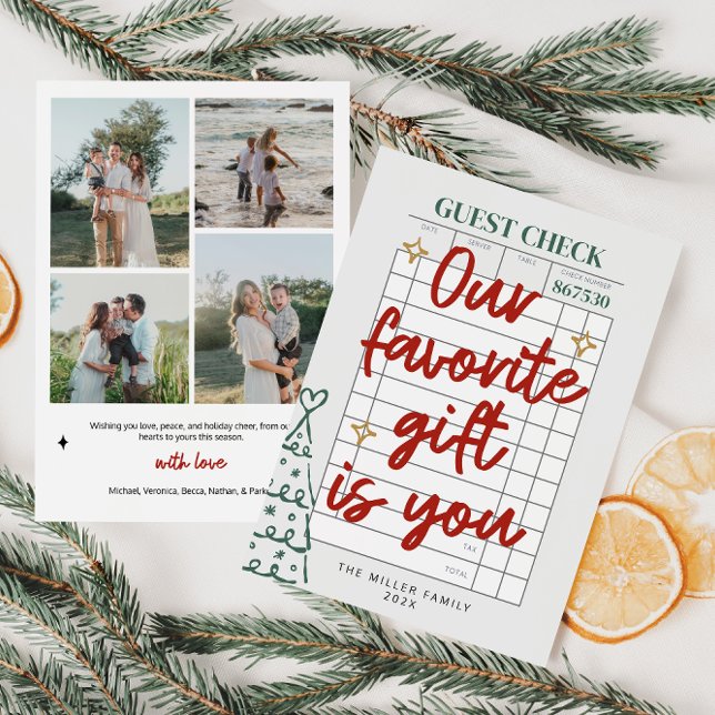 Guest Check Family Photo Christmas Holiday Card (Trendy Guest Check Family Photo Christmas Card)