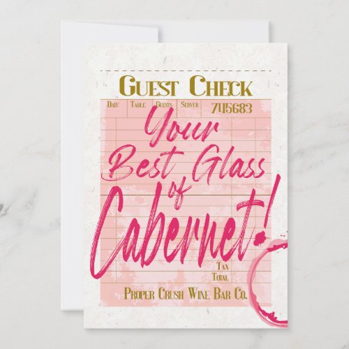 Guest Check Receipt Cabernet Red Wine Bar Lover