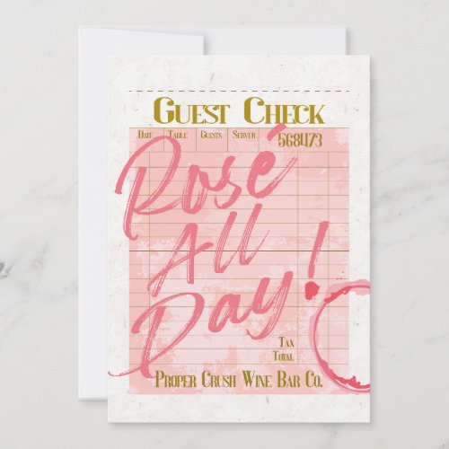 Guest Check Receipt Champagne Ros All Day Wine  Holiday Card
