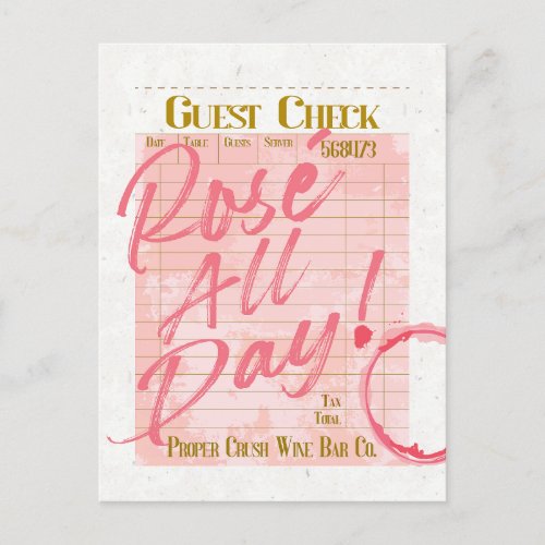 Guest Check Receipt Champagne Ros All Day Wine  Postcard