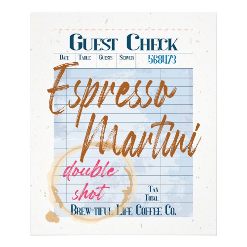 Guest Check Receipt Espresso Martini Double Shot  Photo Print