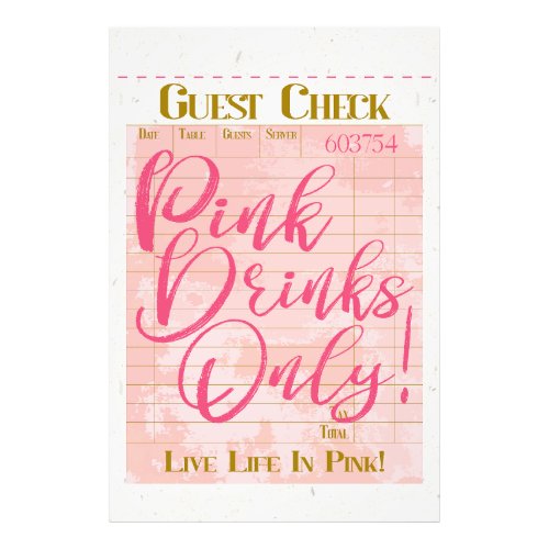 Guest Check Receipt Pink Drinks Preppy Feminine Photo Print