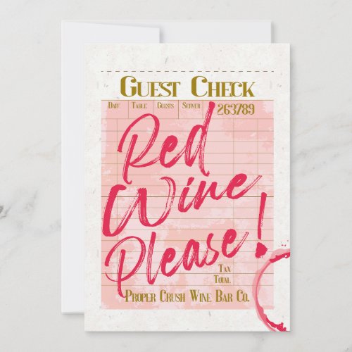 Guest Check Receipt Red Wine Please Wine Bar Art