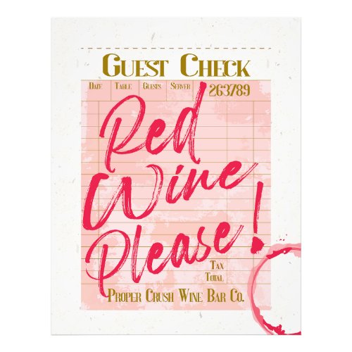 Guest Check Receipt Red Wine Please Wine Bar Art Photo Print