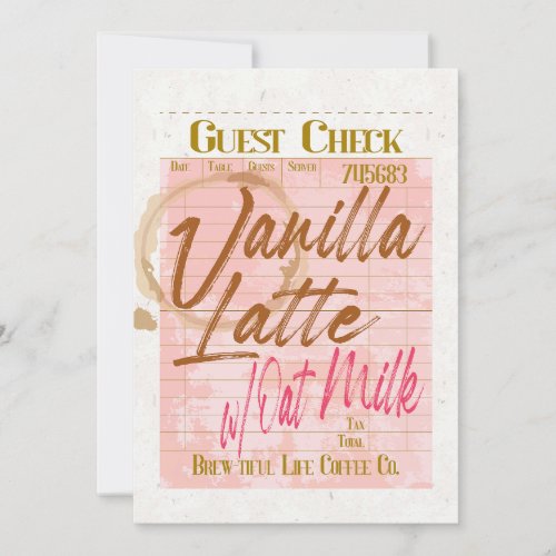 Guest Check Receipt Vanilla Latte Coffee Oat Milk