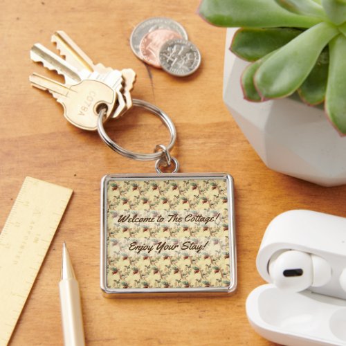 Guest Cottage Rental Vacation House Floral Design Keychain