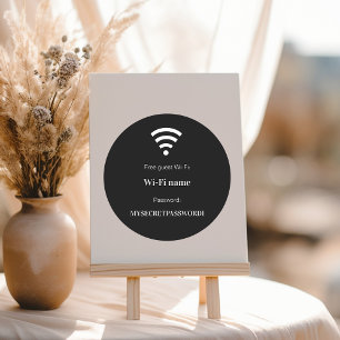 Guest customer wifi network password black classic round sticker