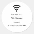 Guest customer wifi network password classic round sticker | Zazzle