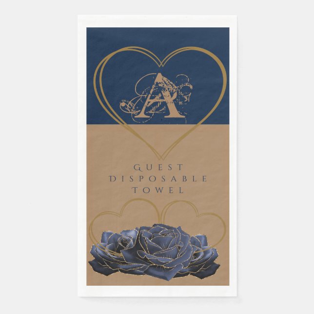 Guest Disposable Towel Romance in Gold and Blue (Front)