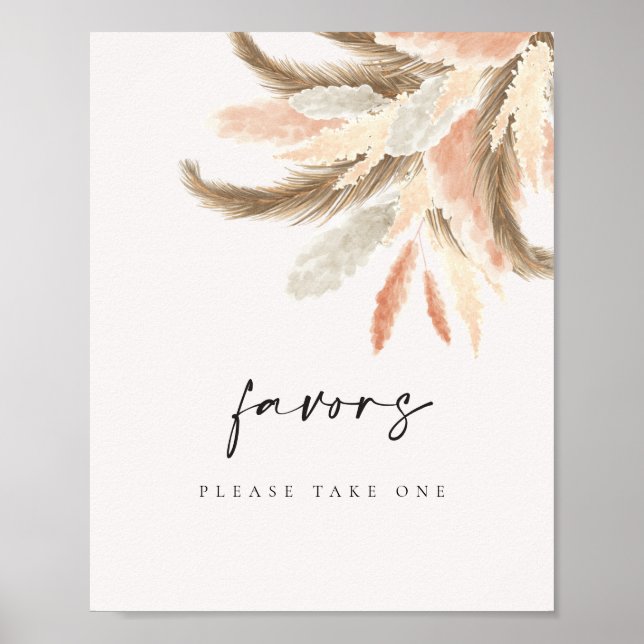 Guest Favors Sign Gold Pampas Grass Wedding C100 (Front)