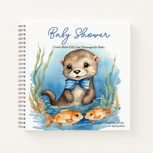 Guest Gift List Baby Otter Boy Baby Shower Notebook