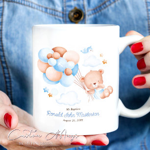Guest Gift with Watercolor Teddy for Boy Baptism Coffee Mug