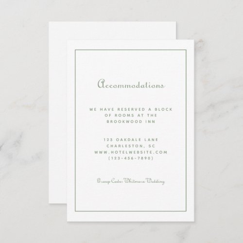 Guest Hotel  Accommodations Green Details Wedding  Enclosure Card