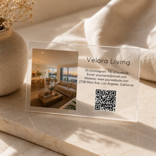 Guest House Vacation Rental Custom Picture QR Code Clear Business Cards