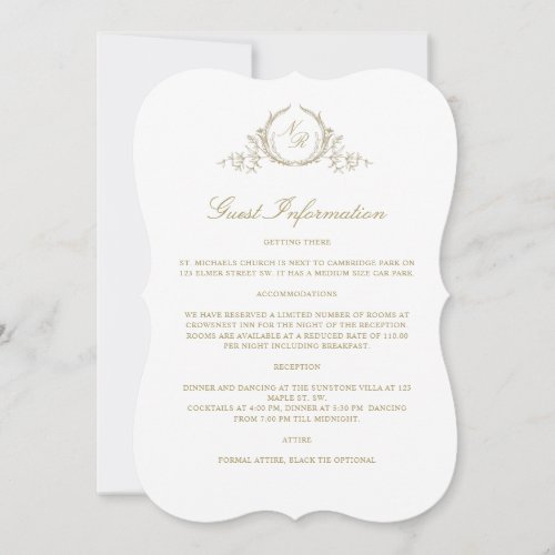  Guest Information Card Elegant Champagne Monogram