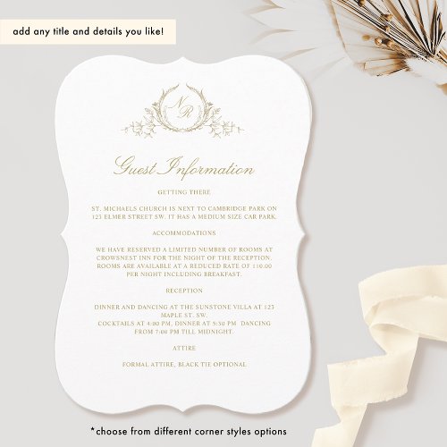  Guest Information Card Elegant Champagne Monogram