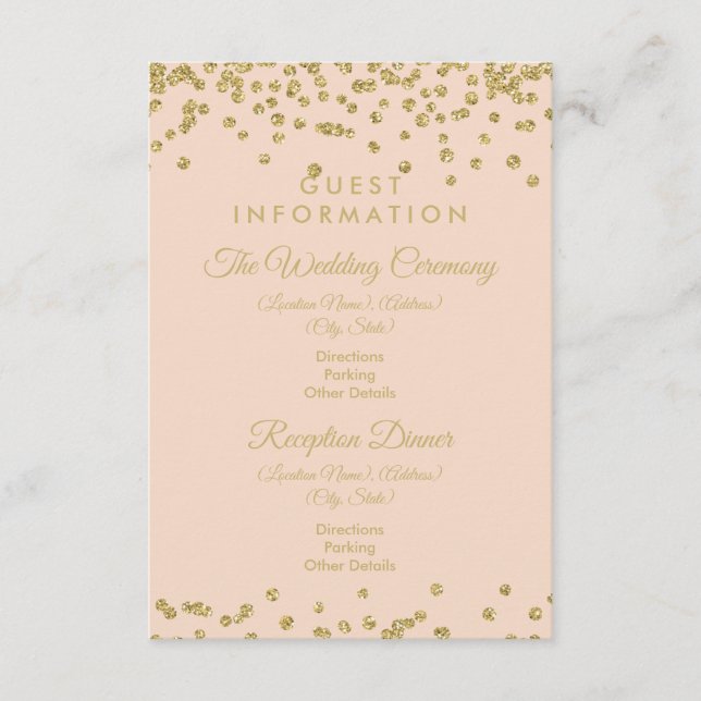 Guest Information Gold Glitter Confetti Blush Rose Enclosure Card (Front)