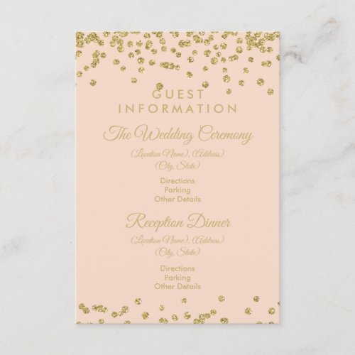 Guest Information Gold Glitter Confetti Blush Rose Enclosure Card