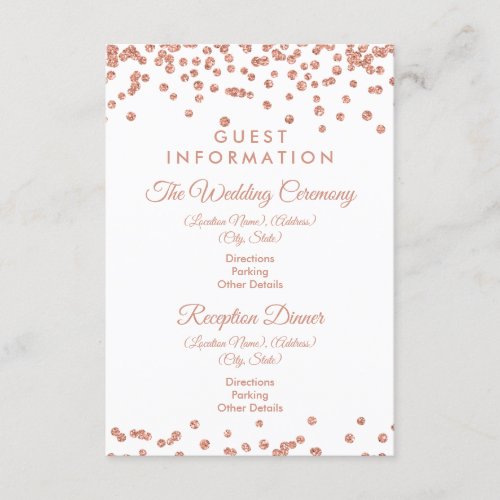 Guest Information Rose Gold Glitter Confetti White Enclosure Card