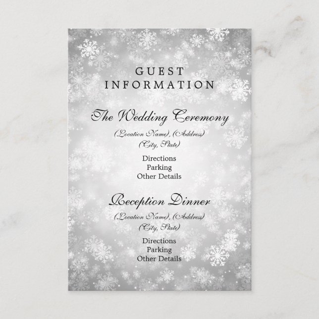 Guest Information Silver Winter Wonderland Enclosure Card (Front)