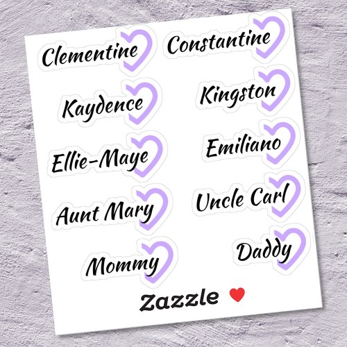 Guest List 10 Names Calligraphy Half Heart Custom Sticker