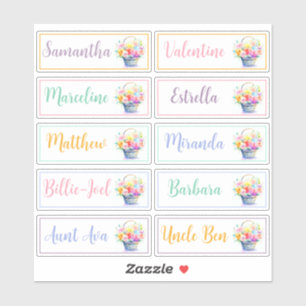Guest List 10 Names Calligraphy Pastel Bouquet Sticker
