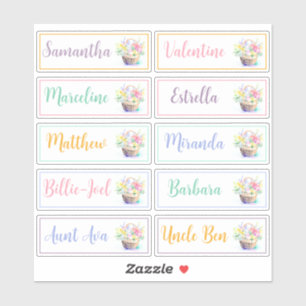 Guest List 10 Names Calligraphy Pastel Bouquet Sticker