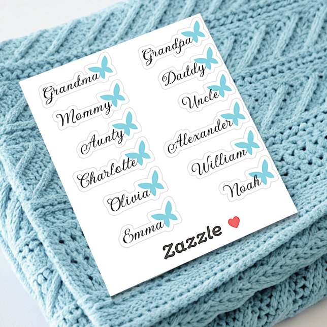 Guest List 12 Names Calligraphy Blue Butterfly  Sticker (Creator Uploaded)