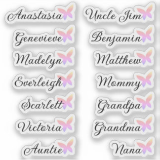 Guest List 14 Names Calligraphy Ombre Butterfly  Sticker