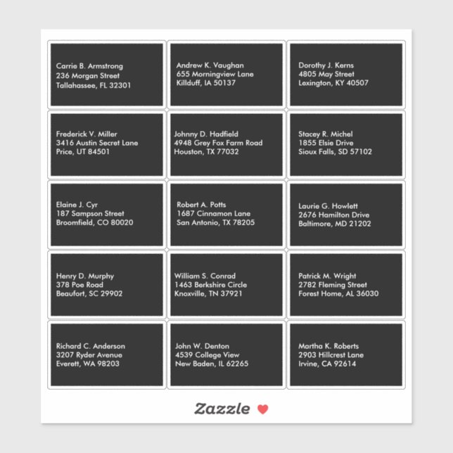 Guest List Name Address Custom Black White Sticker (Sheet)