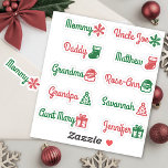 Guest List Names Cute Christmas Symbols Red Green Sticker<br><div class="desc">Elevate any occasion with our stunning design featuring two unique tiny christmas symbols personalized with your names. Ideal for christmas parties,  birthday parties,  and beyond! Effortlessly customize these stickers with your names or text. - designed with ❤ by Zaubershirts -</div>