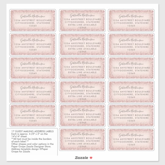 Guest Mailing Address Labels Pink Glitter Ombre | Zazzle.com