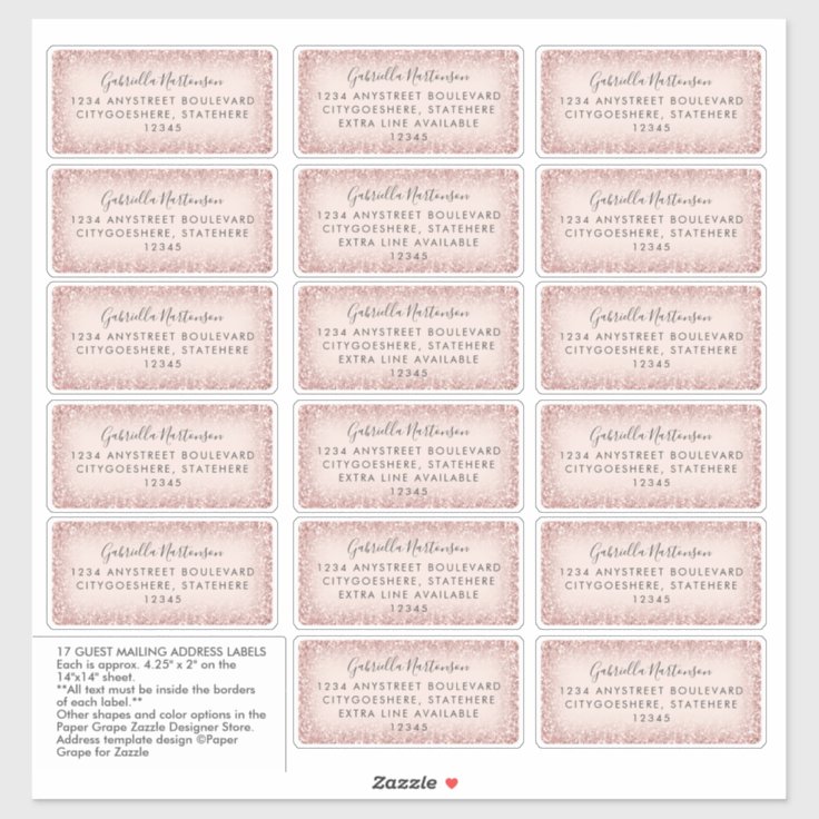Guest Mailing Address Labels Pink Glitter Ombre | Zazzle