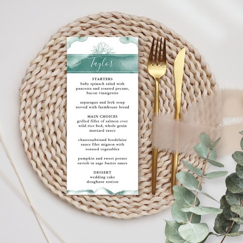 Guest Name Green Sage Watercolor Wedding Menu