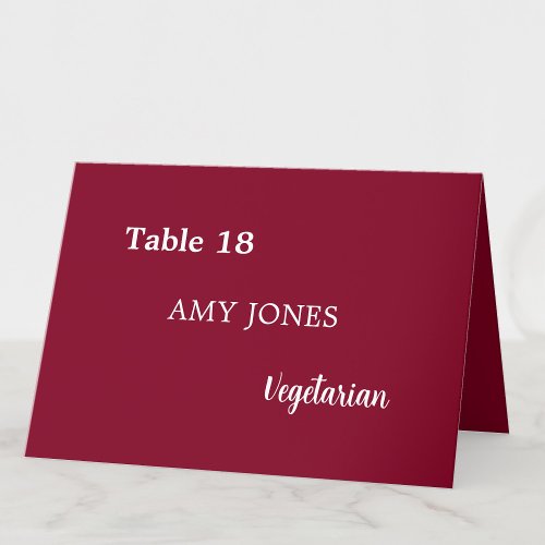 Guest Name Meal Choice Burgundy Place Card