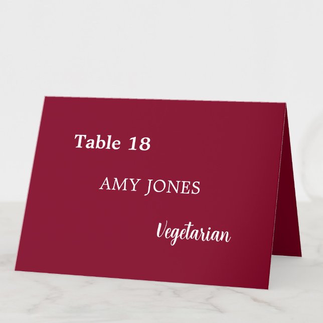 Guest Name Meal Choice Burgundy Place Card (Creator Uploaded)