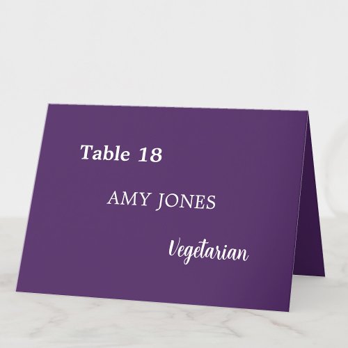 Guest Name Meal Choice Dark Purple Place Card