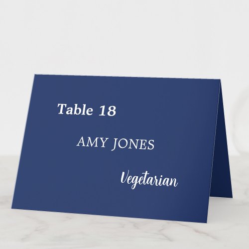 Guest Name Meal Choice Navy Blue Place Card