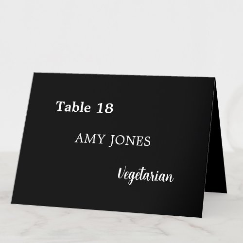 Guest Name Meal Choice Stylish Black Place Card