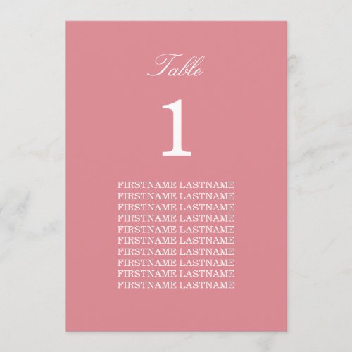 Guest Names Blush Pink Table Card