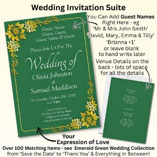 Guest Names, Emerald Green & Gold Wedding  Invitation